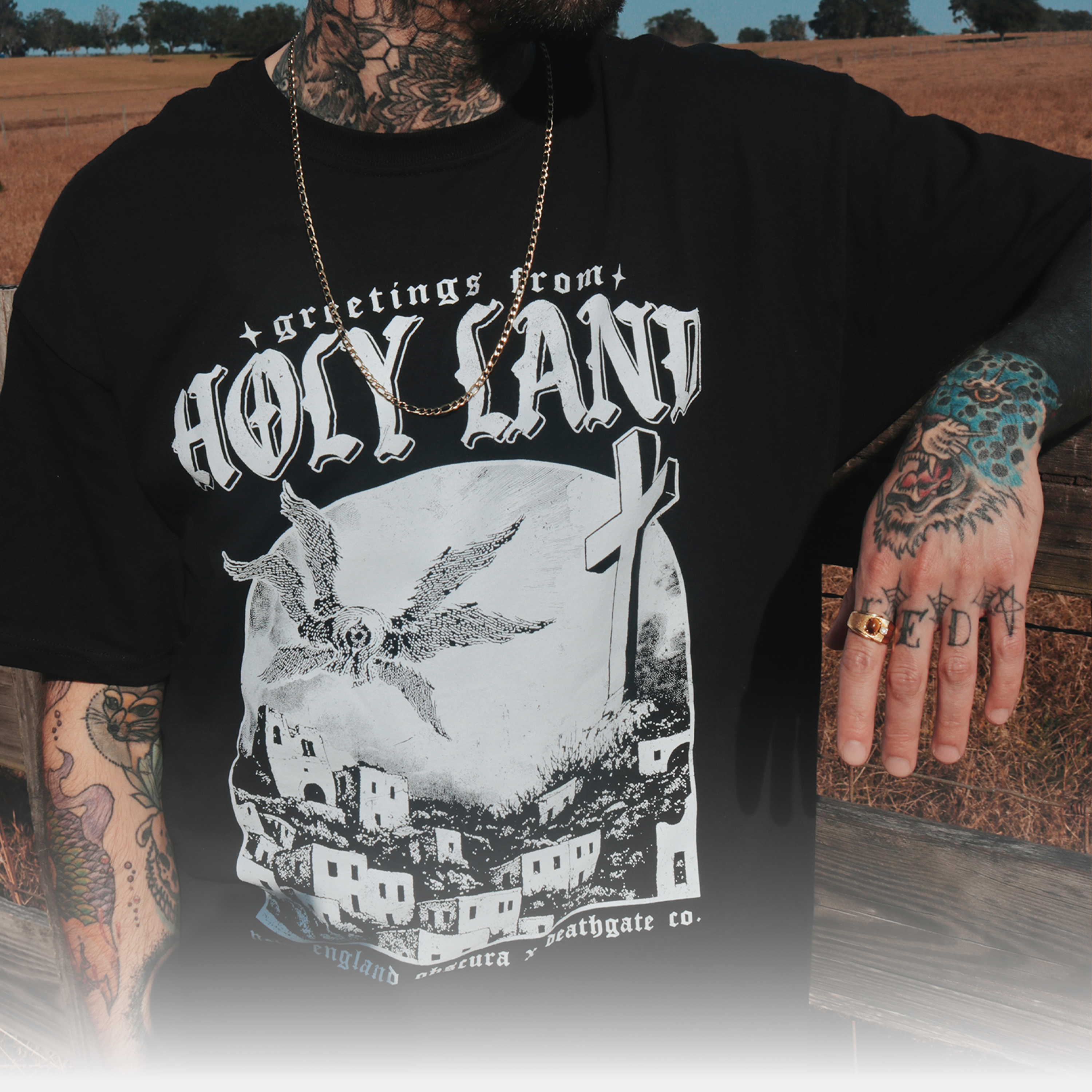 Death Gate Holy Land Tee
Model: Colin Pence
Photo: Nabeel (Noble) Kareem Nassar
Death Gate ™ All Rights Reserved
