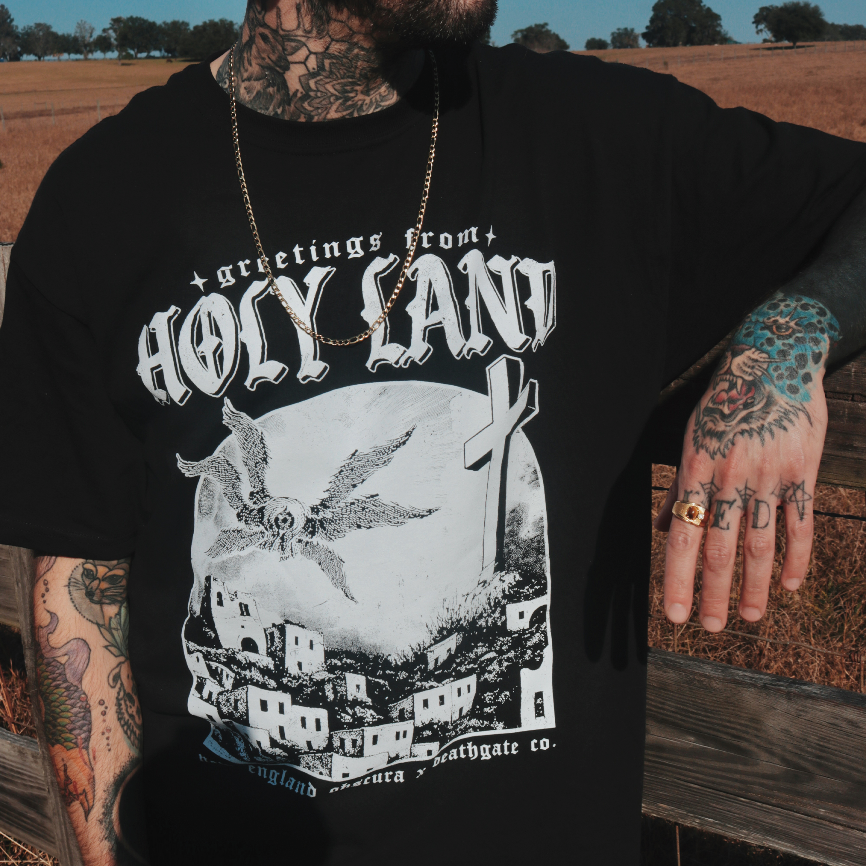 Death Gate Holy Land Tee
Model: Colin Pence
Photo: Nabeel (Noble) Kareem Nassar
Death Gate ™ All Rights Reserved